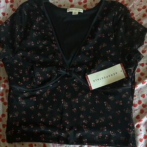 Aeropostale Black and Pink Floral Blouse